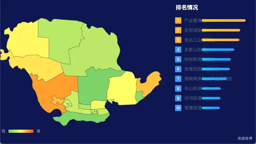 echarts 武汉市东西湖区geoJson地图地图排行榜效果
